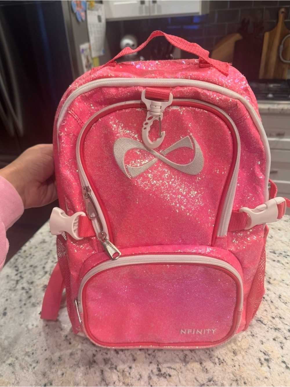 NFINITY Glitter Pink Kids Backpack with Front Pocket